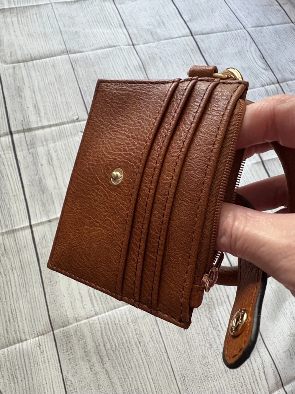 Brown Leather Wristlet Cardholder Keyring